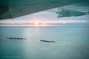 The view from the puddle jumper as the crew flies into San Pedro for a week of Bonefishing with the Silver Bow Fly Shop.