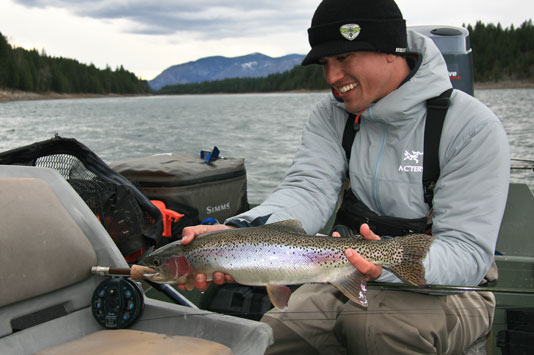 Sean with a nice Columbia River Rainbow caught on his Winston Fly Rod.