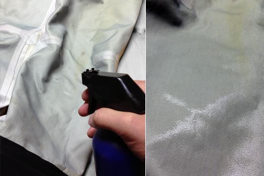 Spraying Alcohol on Gore-Tex Waders.