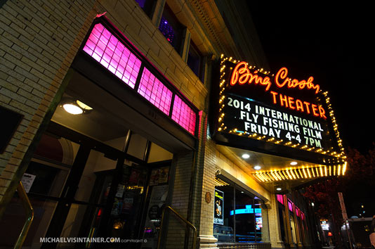 Signage outside the Bing of the Spokane 2014 International Fly Fisihing Film Festival.