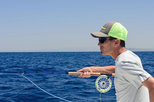 Mike casting the 12wt Sage Fly Rod at a Mako Shark.