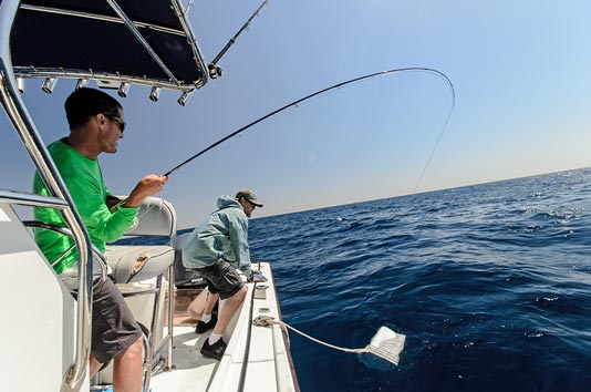 Mike reeling in the Mako Shark.