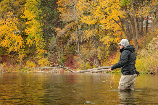 Sean Visintainer Reading Fall Trout Water on the Spokane River.