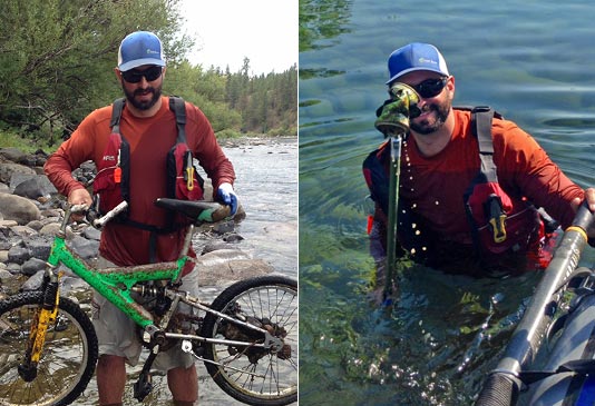 Bo Brand removing bikes from the Spokane River.