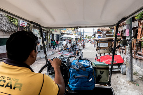 Golf cart taxi service Downtown Isla Holbox, Mexico