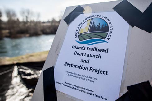 Island's Trailhead Boat Launch and Restoration Sign.
