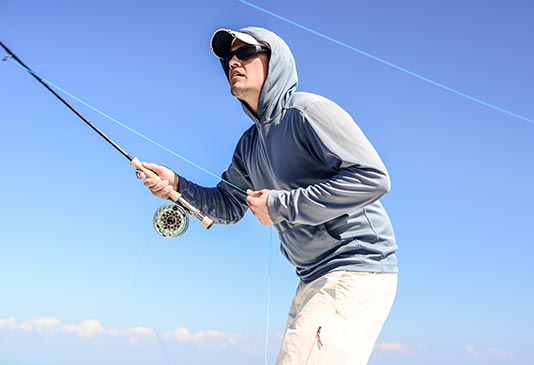 Test casting fly line.