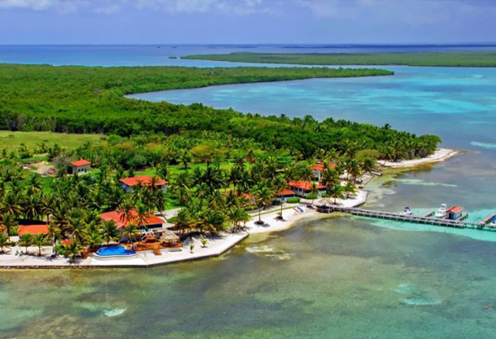 Aerial view of Turneffe Flats Lodge Belize.