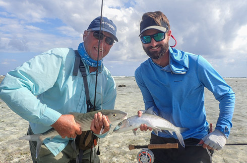 Double header for Garry Schwandt and Rob Glazier on the flats of Belize at Turneffe Island.