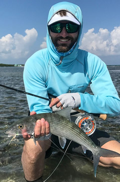Rob Glazier with a great Turneffe Belize bonefish on his Scott Meridian Rod. 