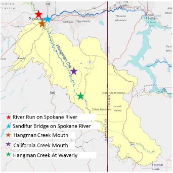 Map of Hangman Creek Water Sampling Sites.