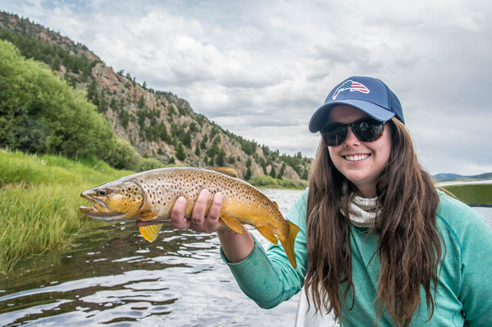 A nice Big Hole River, MT brown trout caught while euro nymphing a Sage ESN euro rod.