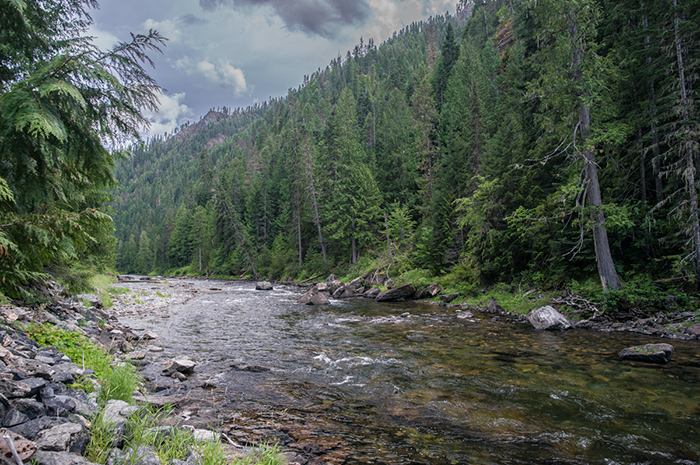 An afternoon thunderstorm rolls through the St. Joe River canyon in Idaho.