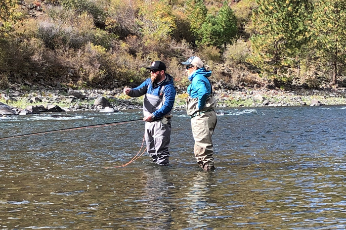 Bjorn teaching the finer points of spey fishing on the Grande Ronde River.