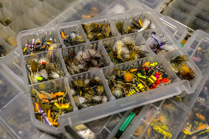 Compartment boxes allow flies to be stuffed in quickly for maximum carrying capacity