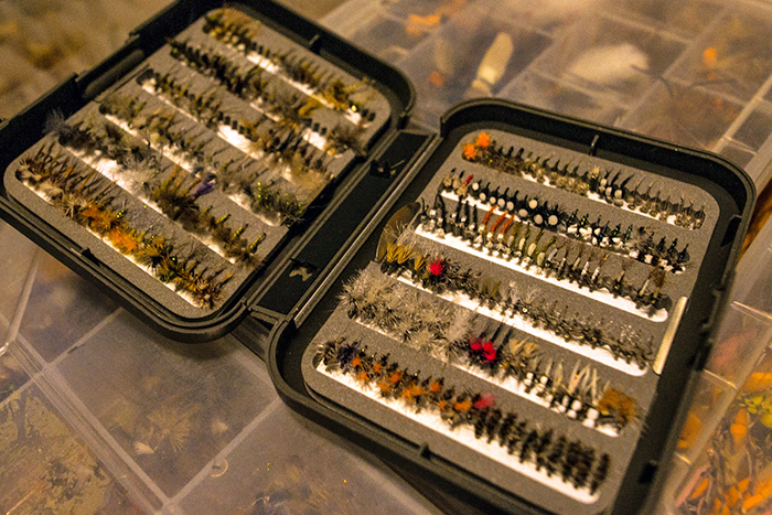 Slit foam fly boxes allow anglers to keep flies organized for easy identification.