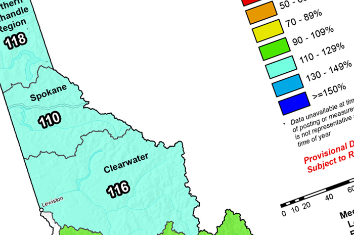 Idaho SNOTEL Current Snow Water Equivalent of Normal.