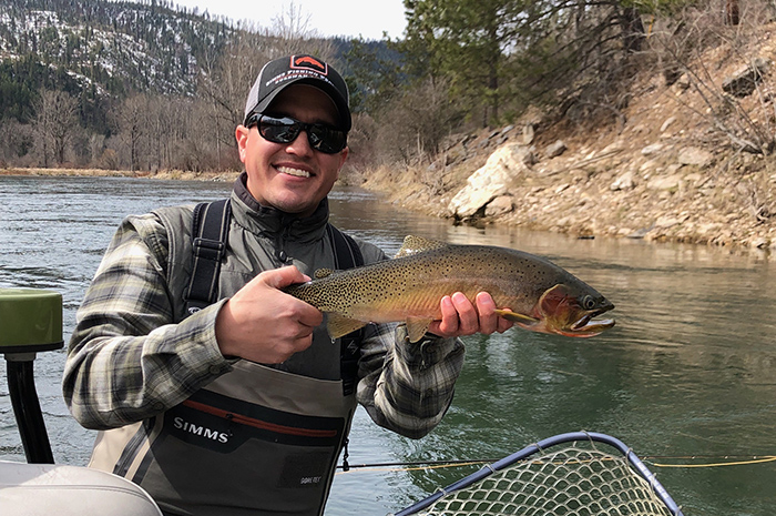 Sean Visintainer fly fishing the St. Joe River, Idaho in April 2019