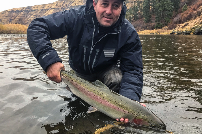 Brandt Gurr with an excellent Grande Ronde wild steelhead caught on a Silver Bow guided steelhead trip.