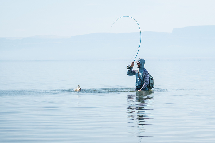 Kenyon Pitts fly fishing for carp in eastern Washington.