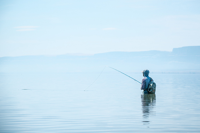 Kenyon Pitts fly fishing for carp in eastern Washington.