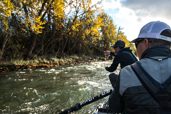 Michael Visintainer and Jacob Zirkle (G.Loomis and Umpqua Rep) fishing the Spokane River on a beautiful October day.