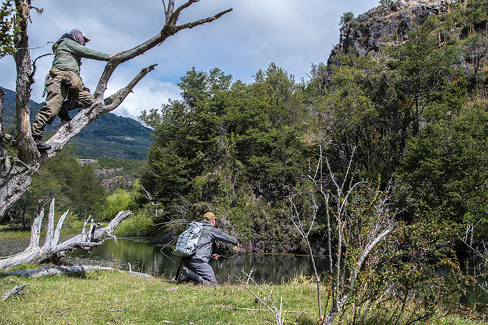 Sight fishing a piece of backwater along the Rio Pico for wary trout.