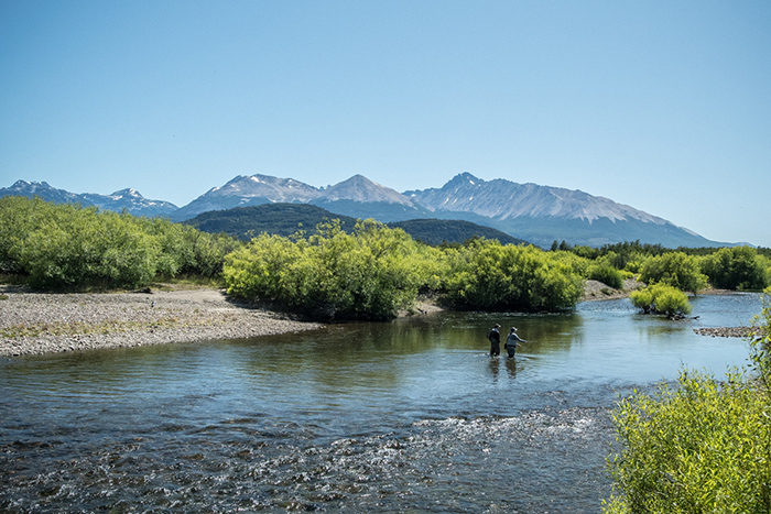 Wade fishing the Rio Pico River with Las Pampas Lodge.