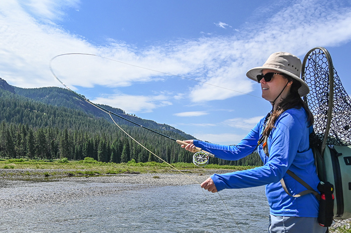 Jennifer giving the Winston Air 2 490-4 a flex in Yellowstone National Park.