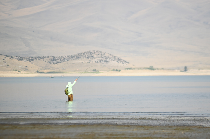 Bo Brand casting for carp in the shallows.