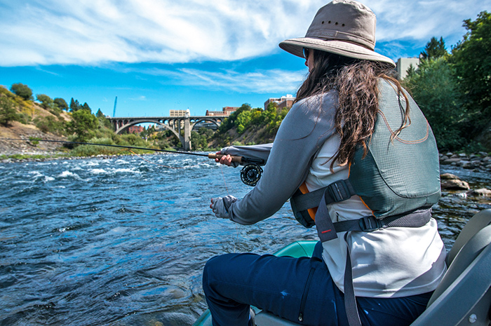 Jennifer fly fishing the Spokane River.