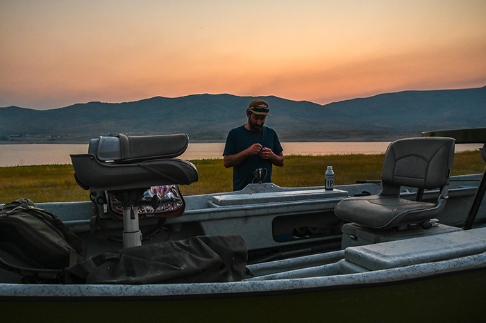 Bo Brand rigging up for next day's fishing adventure in Montana. 