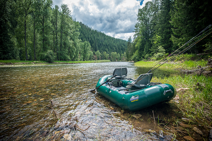 The Outcast Striker two person fishing raft sold in Spokane, Washington at the Silver Bow Fly Shop.