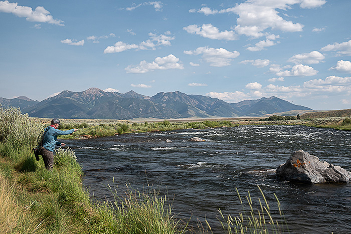 Ben Visintainer euro nymphing the Madison River near Three Dollar Bridge.