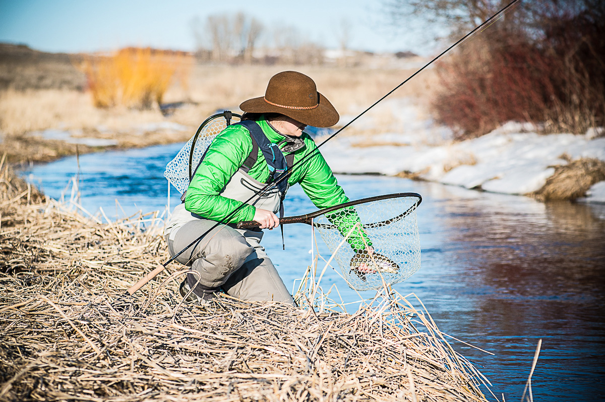 Fly fishing for rainbow trout on Crab Creek, WA during the winter.