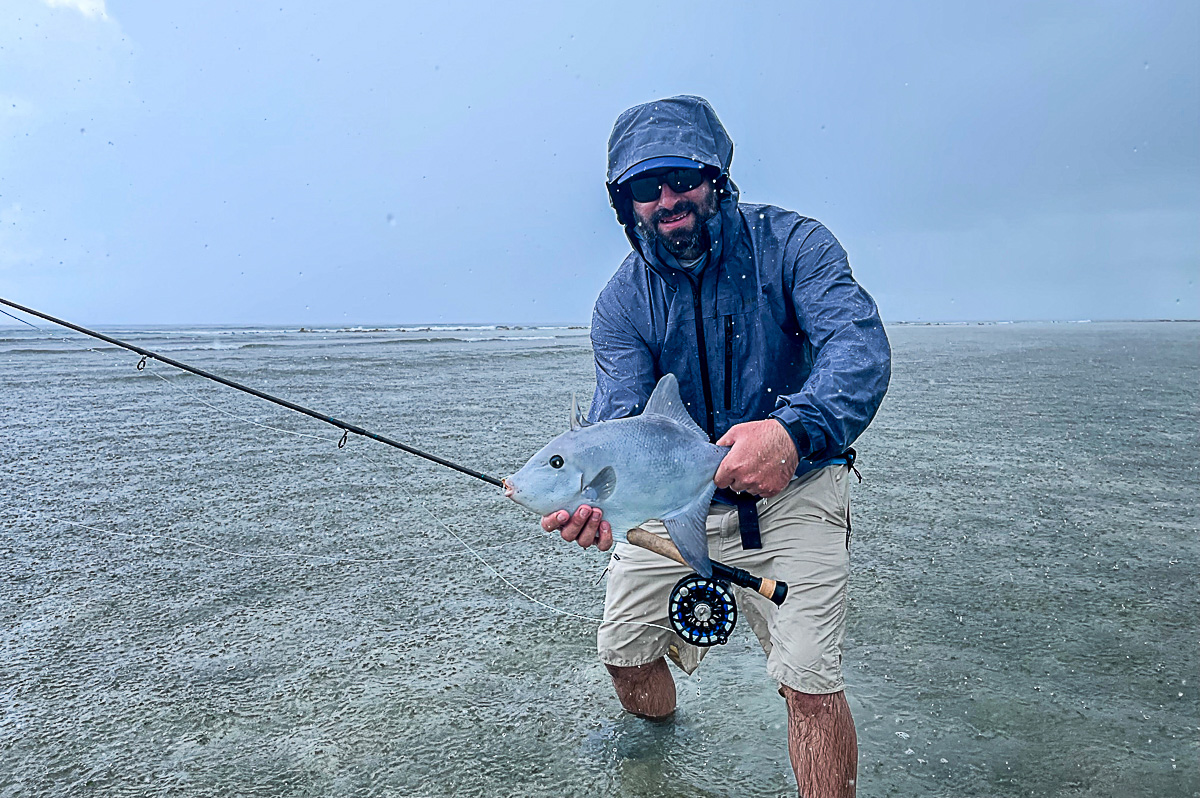 Bo with a trigger fish caught at Turneffe Atoll, Belize.