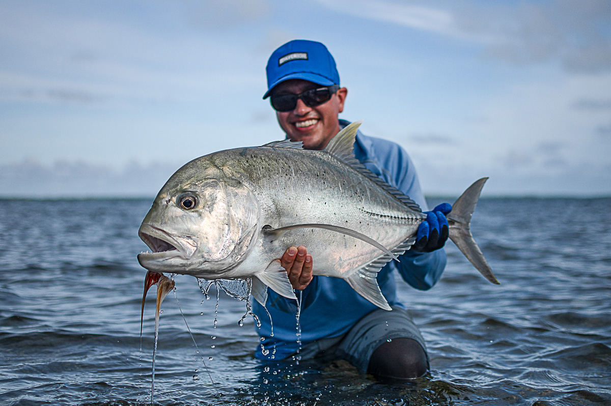 Sean with a giant trevally from Farquhar Seychelles.