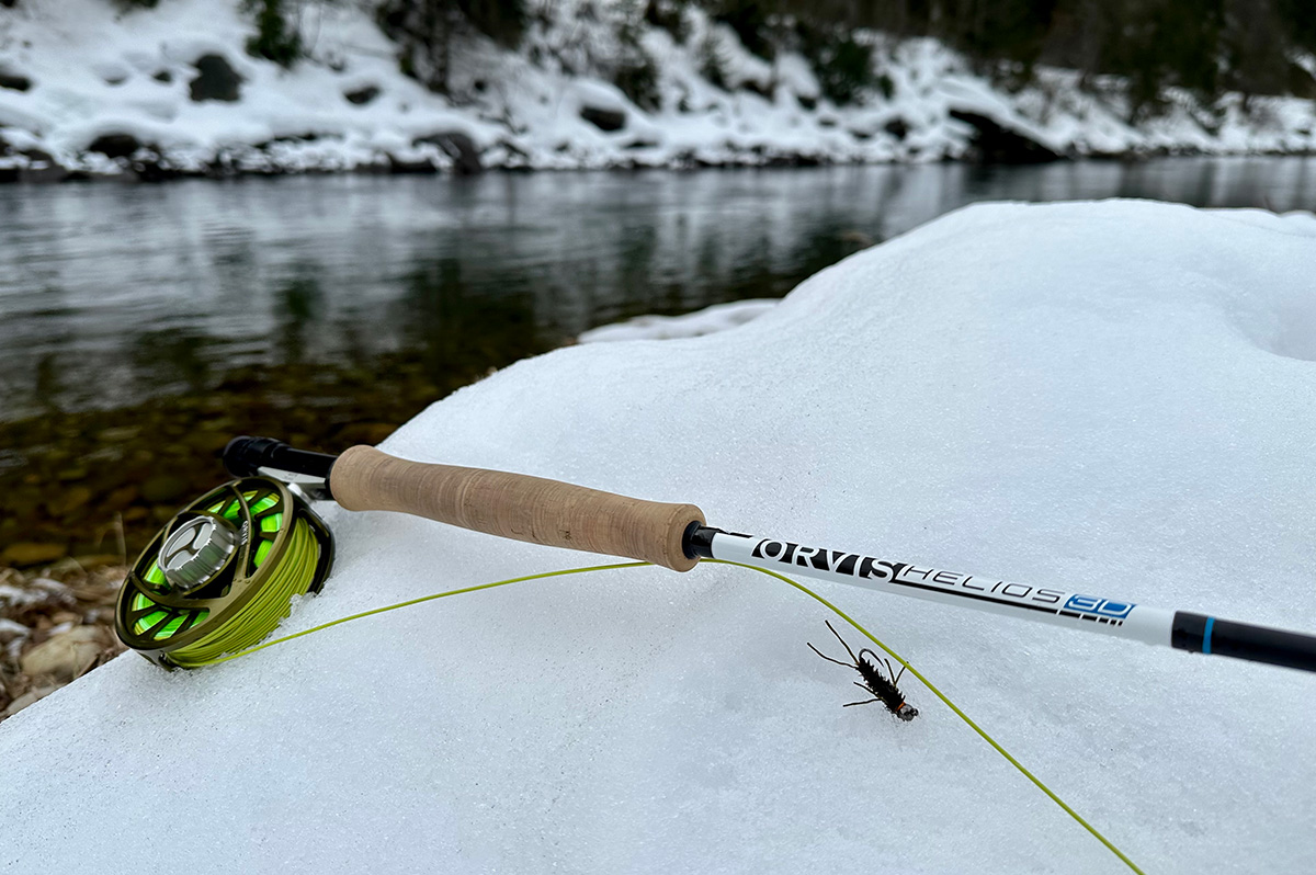 Winter fly fishing and nymphing withe Orvis Helios 3D 9' 5wt and Orvis Mirage Reel.