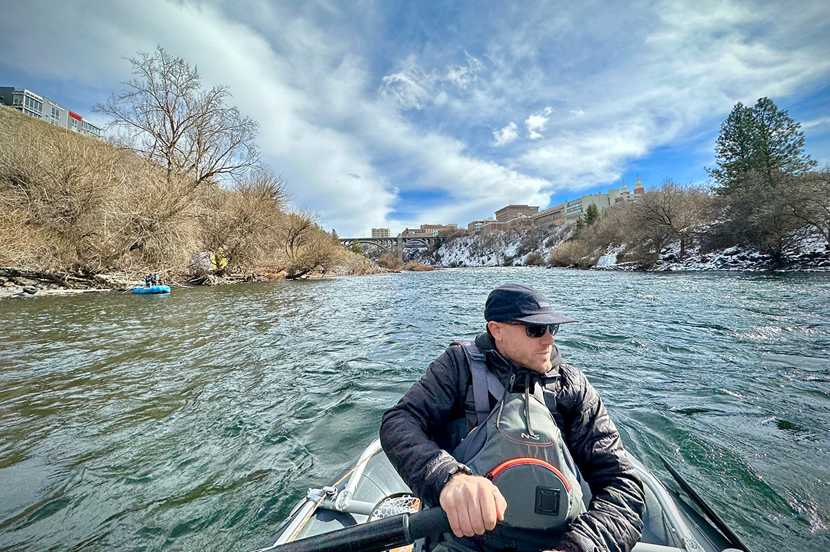 Spokane River fly fishing guide Jesse floating the Spokane River.