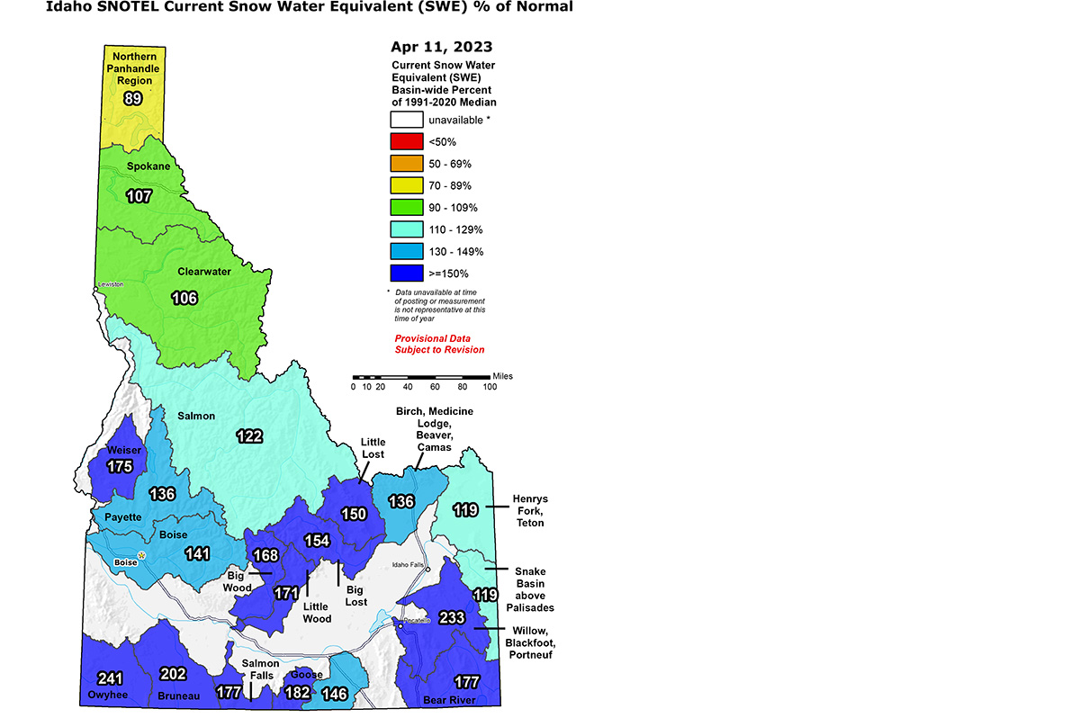 Idaho State April 11, 2023 Snotel Snow and Percipitaion