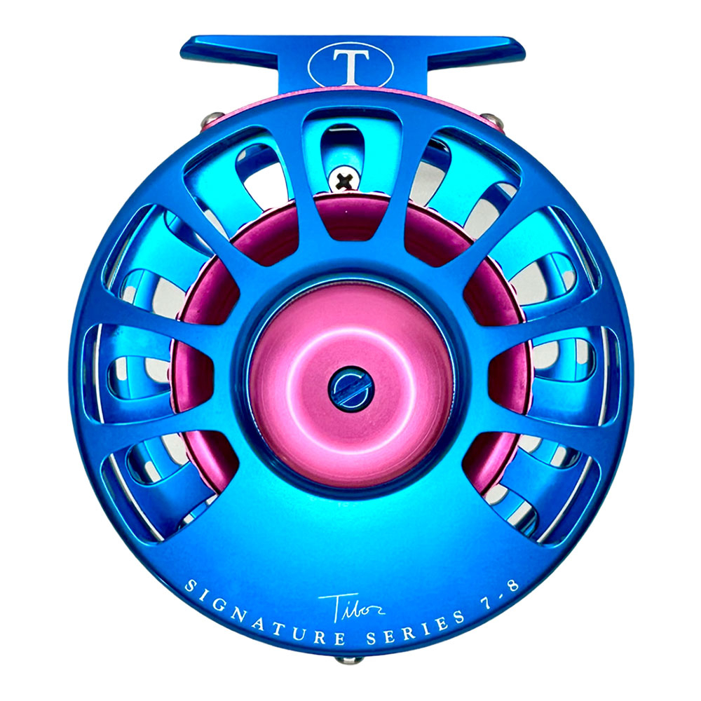 Tibor — Signature Series 7/8 Fly Reel Aqua with Pink Hub