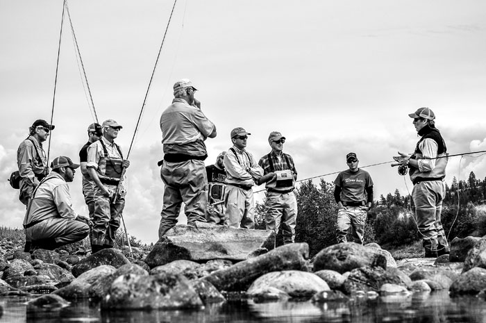 Tom Larimer going over Spey Casting techniques to students.