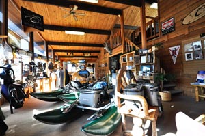 A snap shot of our main show room where we sell gear from companies like Outcast, Simms, Fishpond, Winston Rods, Sage Rods, and thousands of flies.