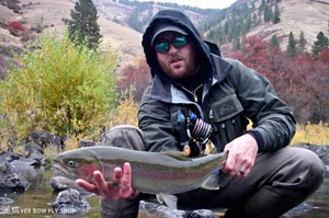 Kevin Eneroth lacing into one of numerous steelhead in the slut run.