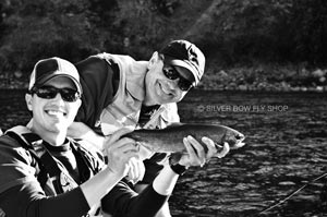 Bob McConkey and fly shop owner Sean Visintainer taking in the rewards of a great fall day on the Spokane.