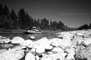 Sean and dad Jon chillin' in the Sotar Strike on the lower Spokane River.