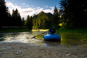 The AIRE raft takes a break from a long day of fly fishing on the St. Joe River in Idaho.