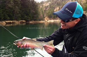 A nice Westslope Cutthroat fell victim to a Big Bird Bugger fished in a back eddy.