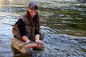 Krissy with her new Winston Biix and Lamson Litespeed holding a Westslope Cutthroat from the upper Selway River in Idaho.