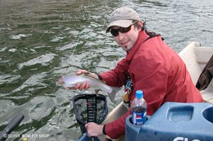 Bo with a nice bow caught on a double nymph rig in the Clark Fork River.